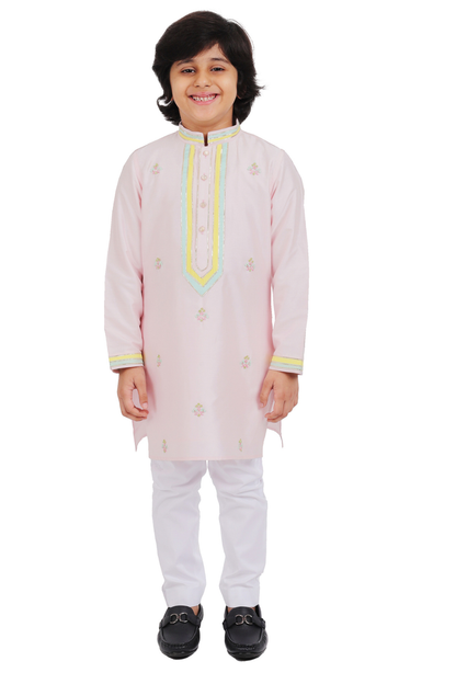 Pink Kurta With Embroidery & White Pants