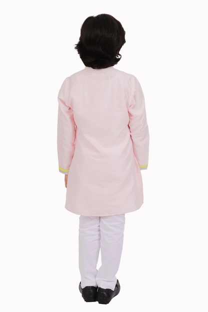 Pink Kurta With Embroidery & White Pants