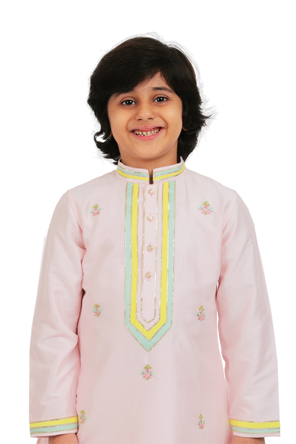 Pink Kurta With Embroidery & White Pants