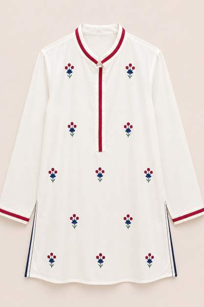 WHITE BOOTI KURTA SET
