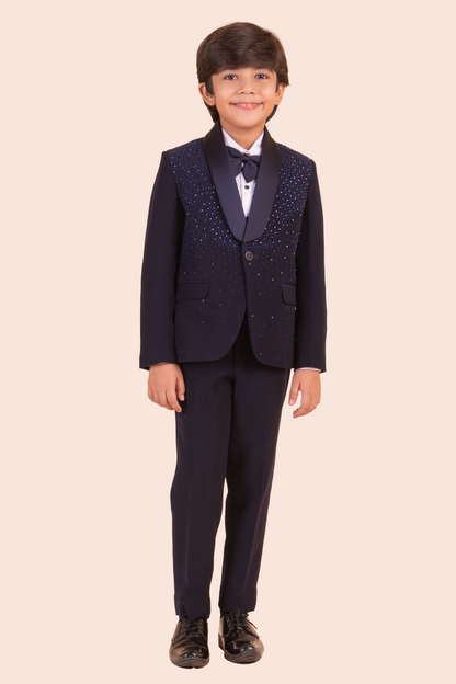 Navy Blue Tuxedo With Hand Embroidery