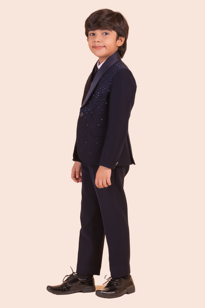 Navy Blue Tuxedo With Hand Embroidery