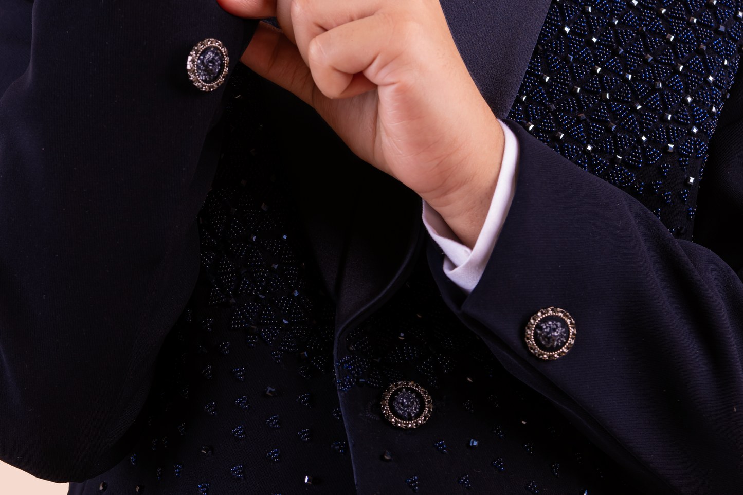 Navy Blue Tuxedo With Hand Embroidery