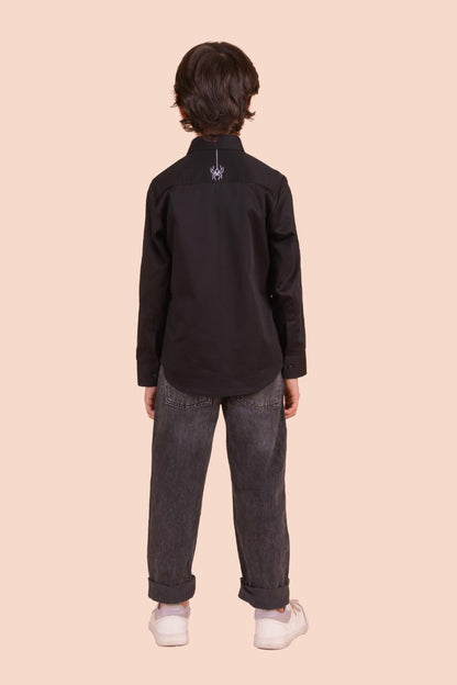 Shirt With Spider Man Embroidery And Patching On Sleeve