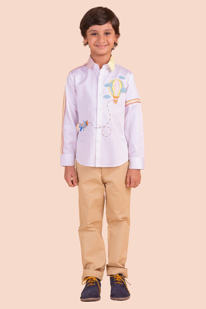 Hot air Balloon and Aeroplane Embroidery Shirt.
