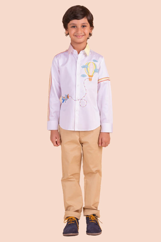 Hot air Balloon and Aeroplane Embroidery Shirt.