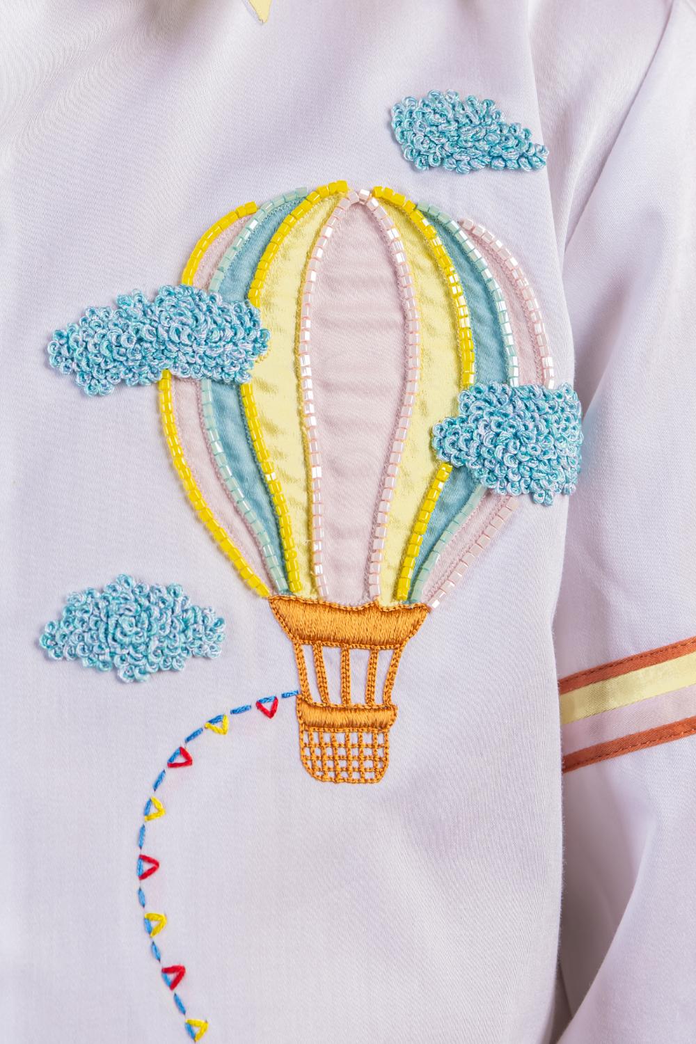 Hot air Balloon and Aeroplane Embroidery Shirt.