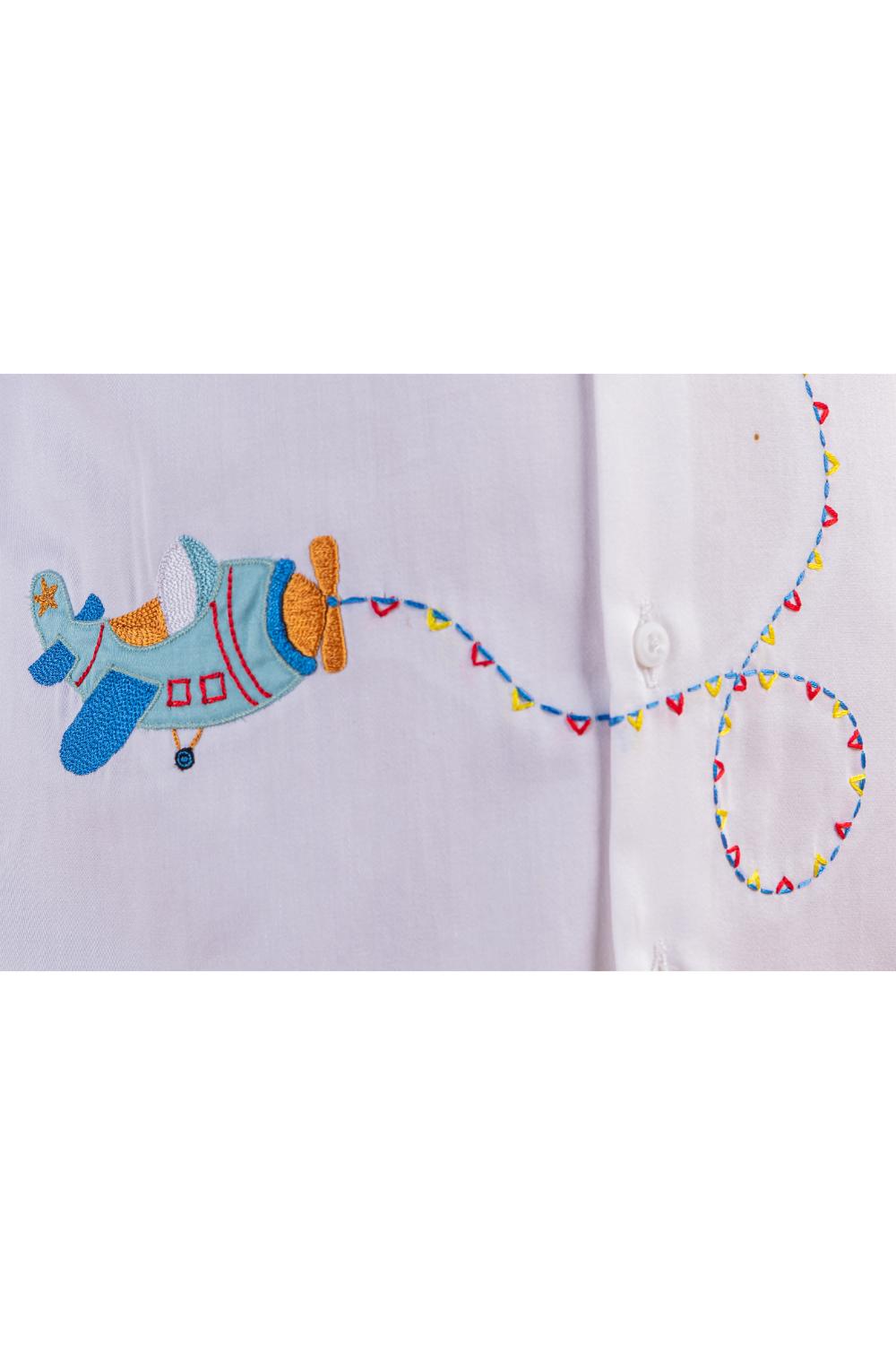 Hot air Balloon and Aeroplane Embroidery Shirt.