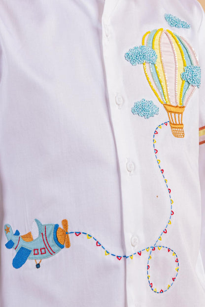 Hot air Balloon and Aeroplane Embroidery Shirt.