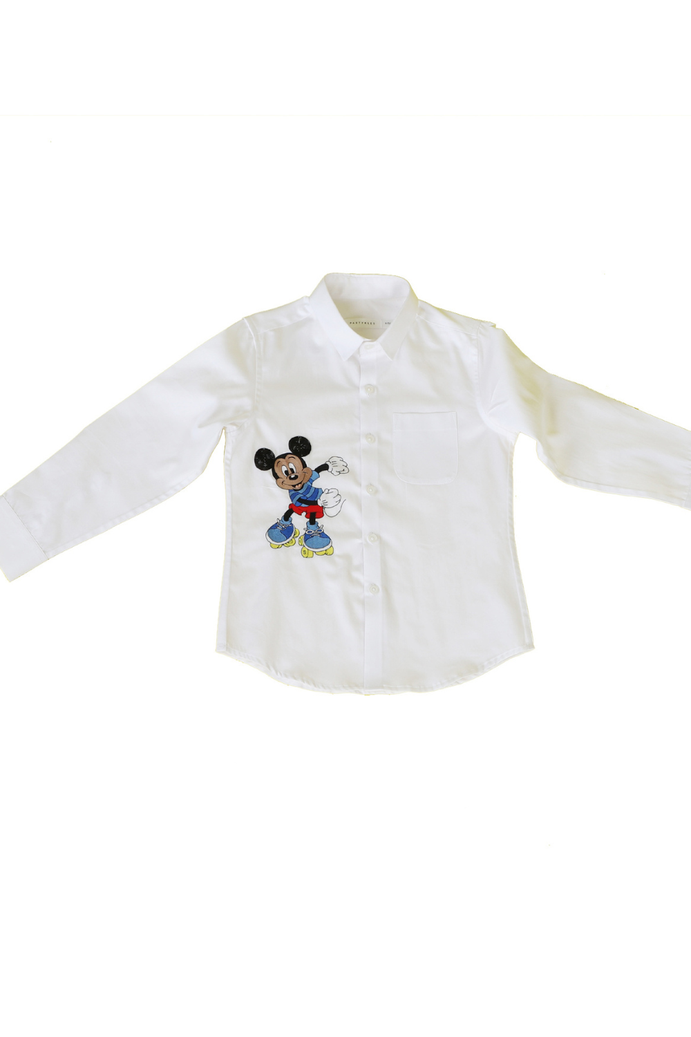 white shirt in cotton satin base with mickey mouse hand embroidery. 