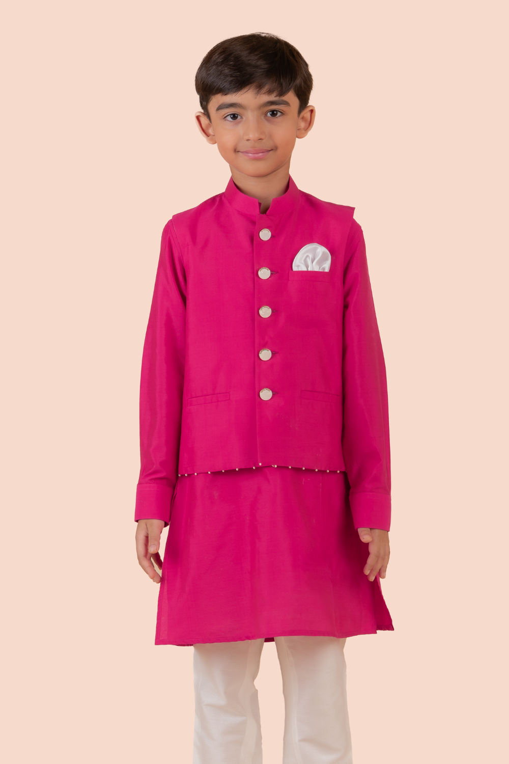 RANI PINK PEARL EMBROIDERED BANDI JACKET SET