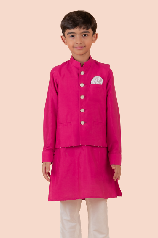 RANI PINK PEARL EMBROIDERED BANDI JACKET SET