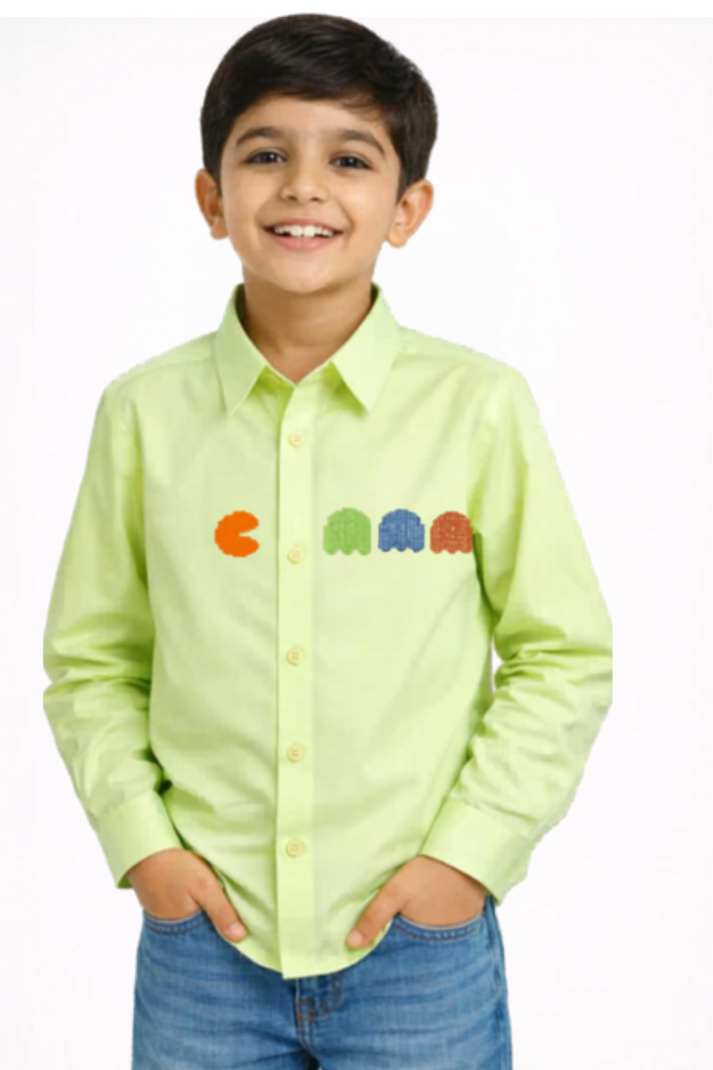 Lemon cotton satin embroidery packman thread shirt