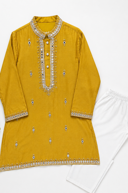 Mustard mirror kurta