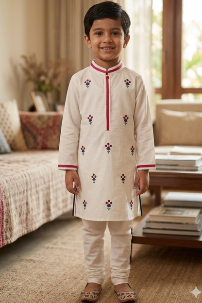 WHITE BOOTI KURTA SET