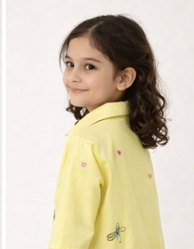 Girls Yellow Embroidered Frill Dress
