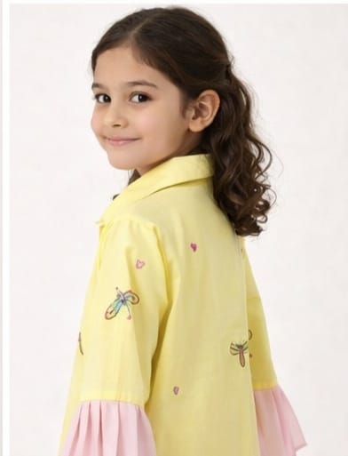 Girls Yellow Embroidered Frill Dress