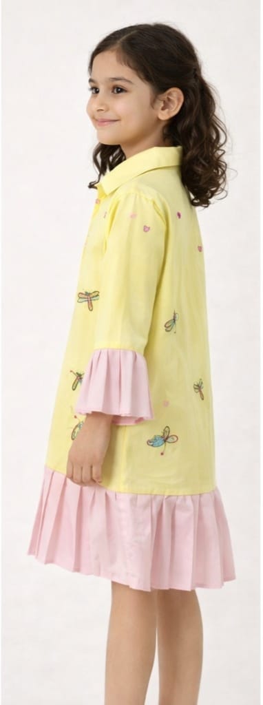 Girls Yellow Embroidered Frill Dress
