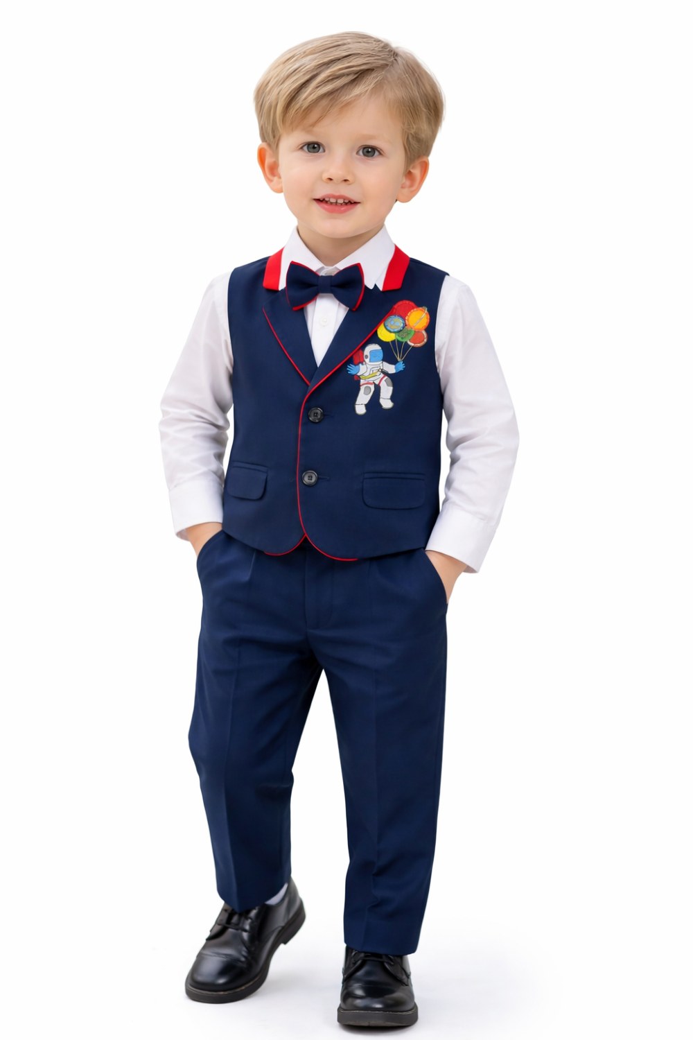 Astronaut Motif Embroidered Navy Waistcoat Set