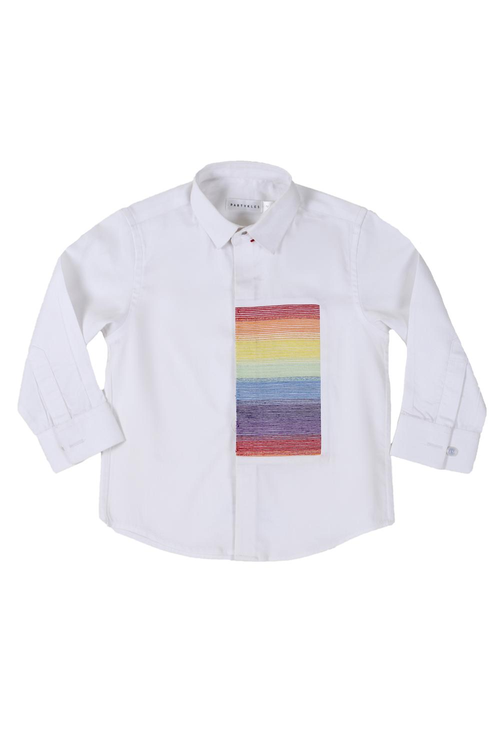 White Shirt With Half Patchwork
