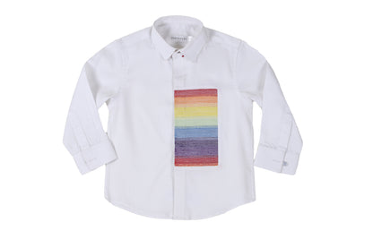 White Shirt With Half Patchwork For Boys