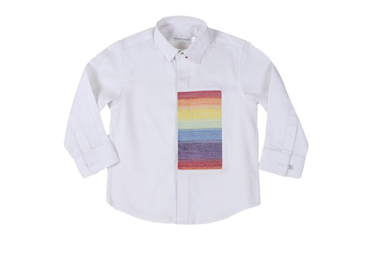 White Shirt With Half Patchwork For Boys
