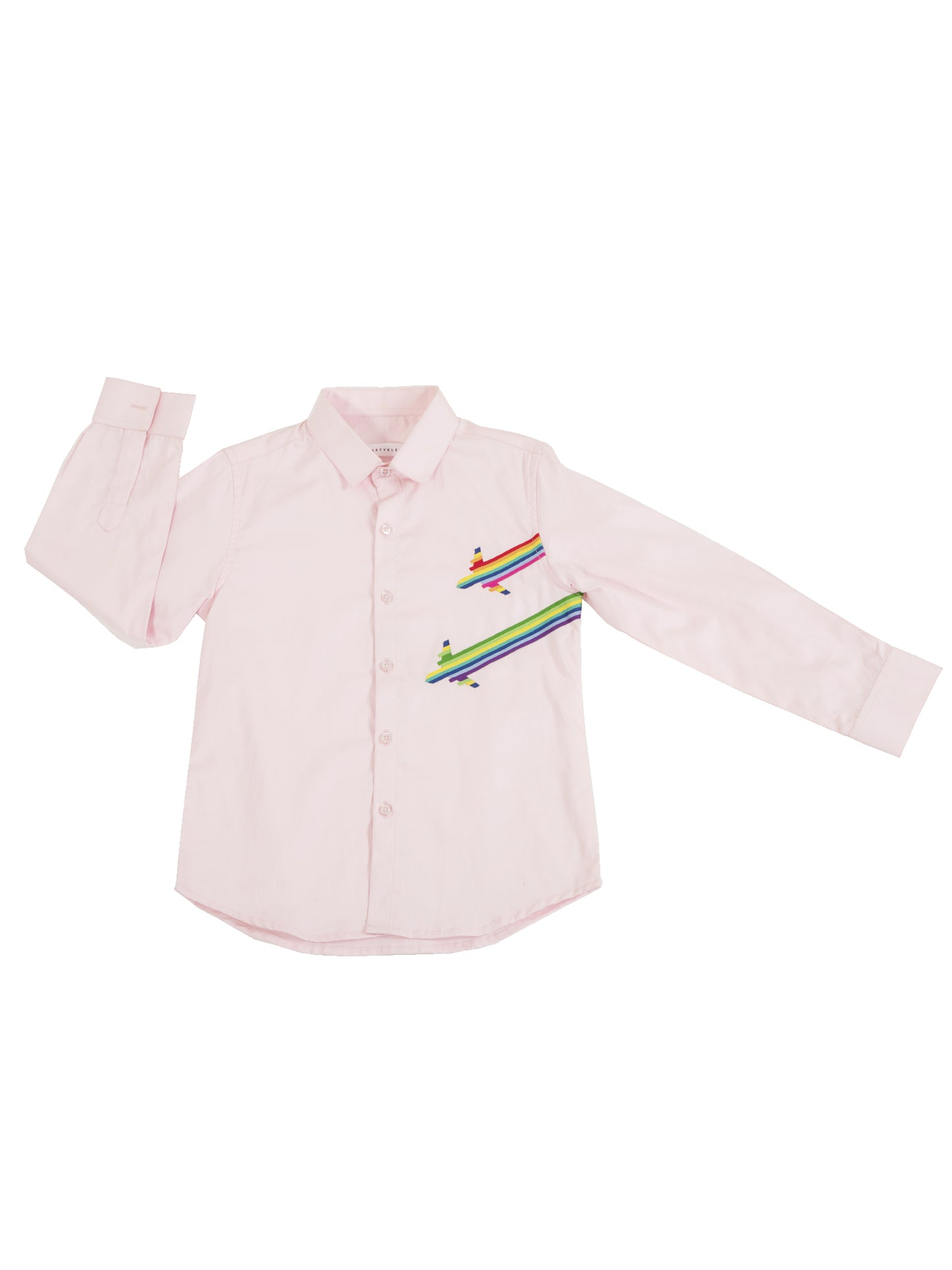 Pink Hand Embroidered Shirt For Boys