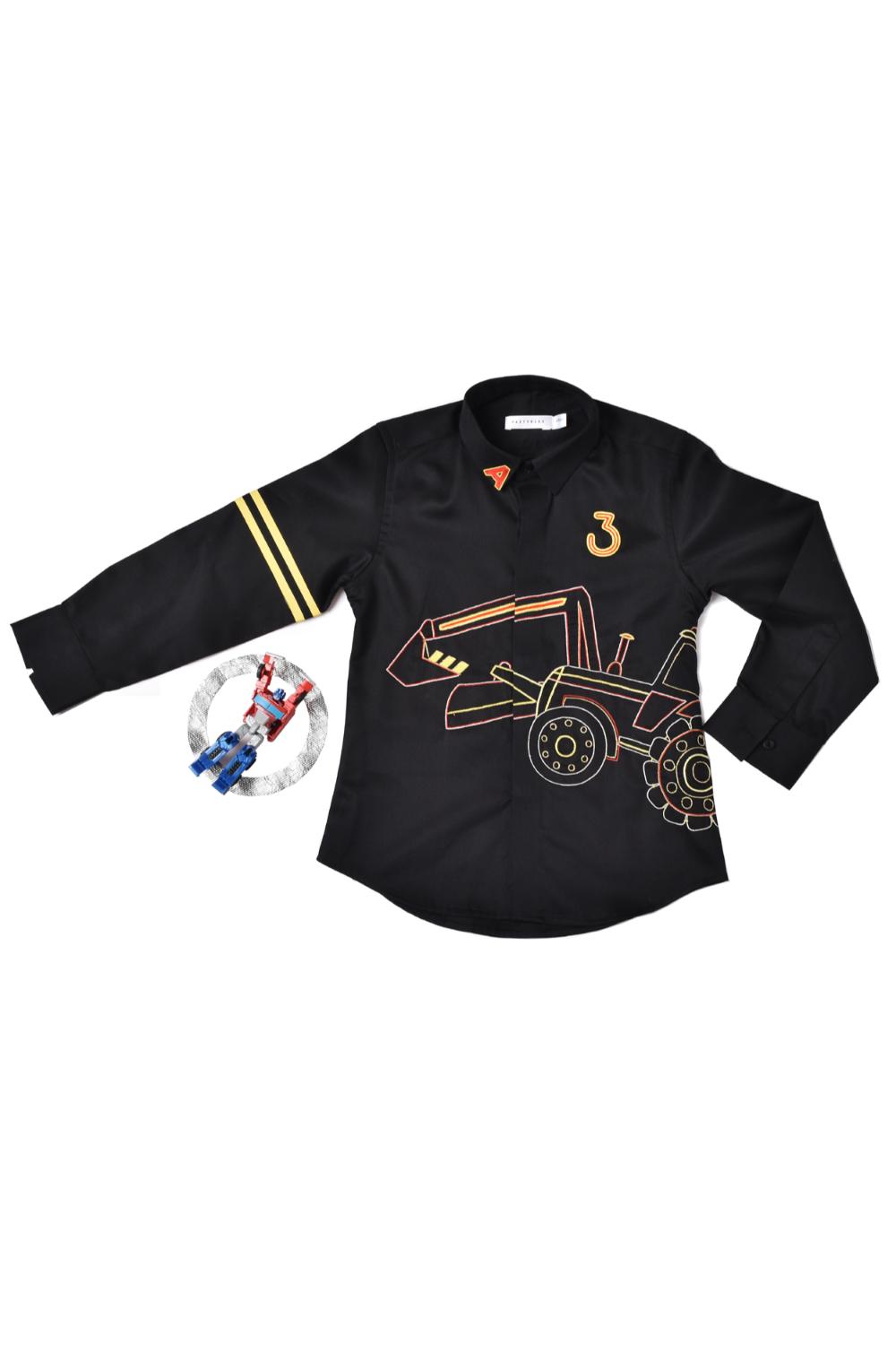 BLACK SHIRT WITH TRACTOR EMBROIDERY