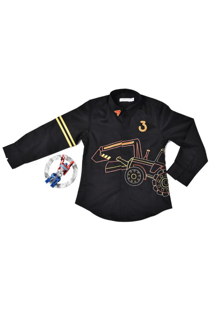BLACK SHIRT WITH TRACTOR EMBROIDERY