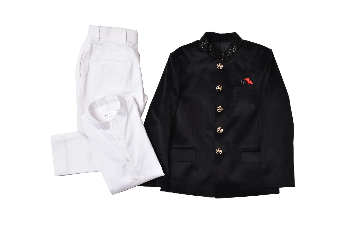 Velvet Collar Embroidered Jodhpuri Set.