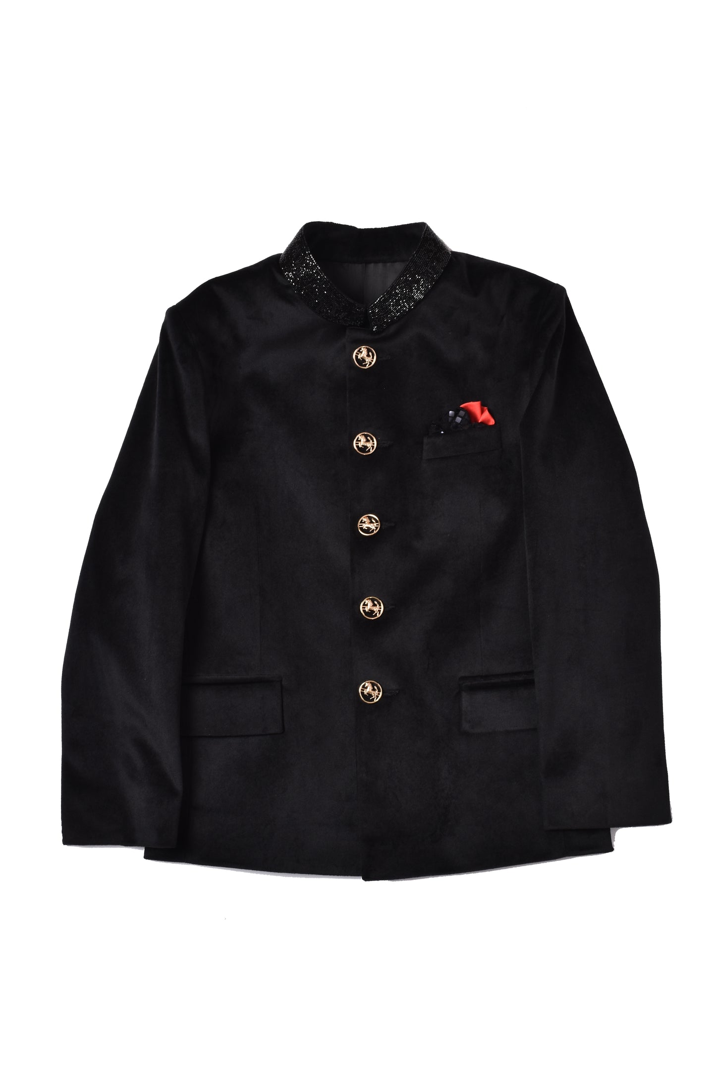 Velvet Collar Embroidered Jodhpuri Set.