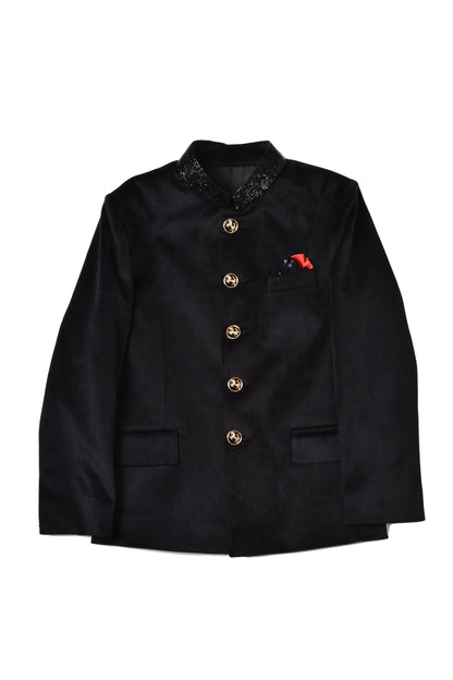 Velvet Collar Embroidered Jodhpuri Set.