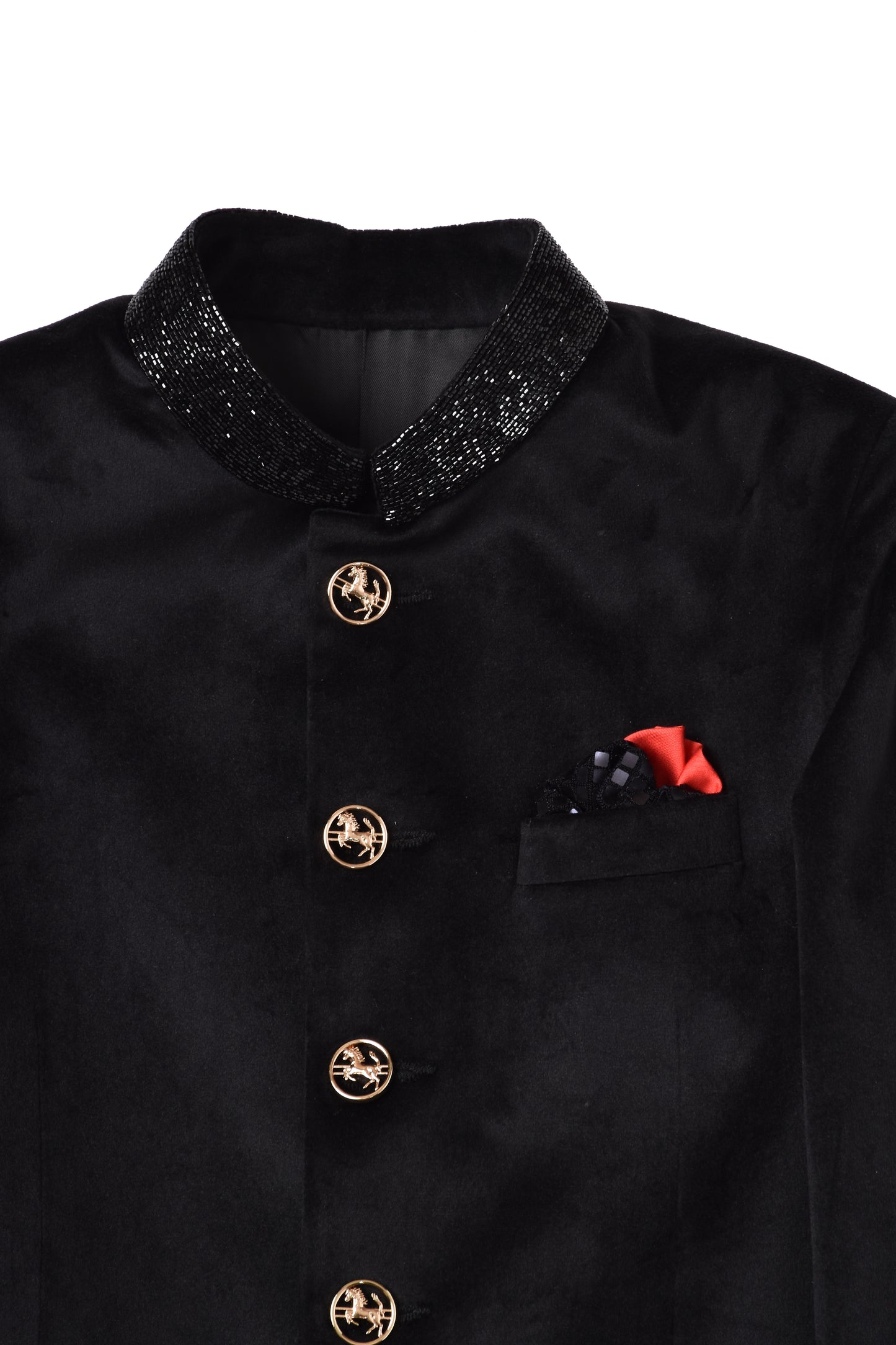 Velvet Collar Embroidered Jodhpuri Set.