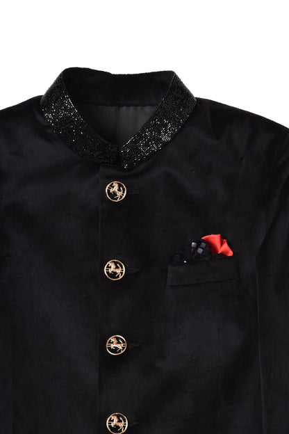 Velvet Collar Embroidered Jodhpuri Set.
