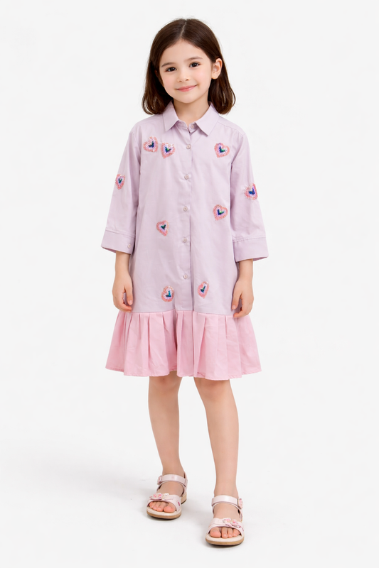 Girls Pink Embroidered Frill Dress.